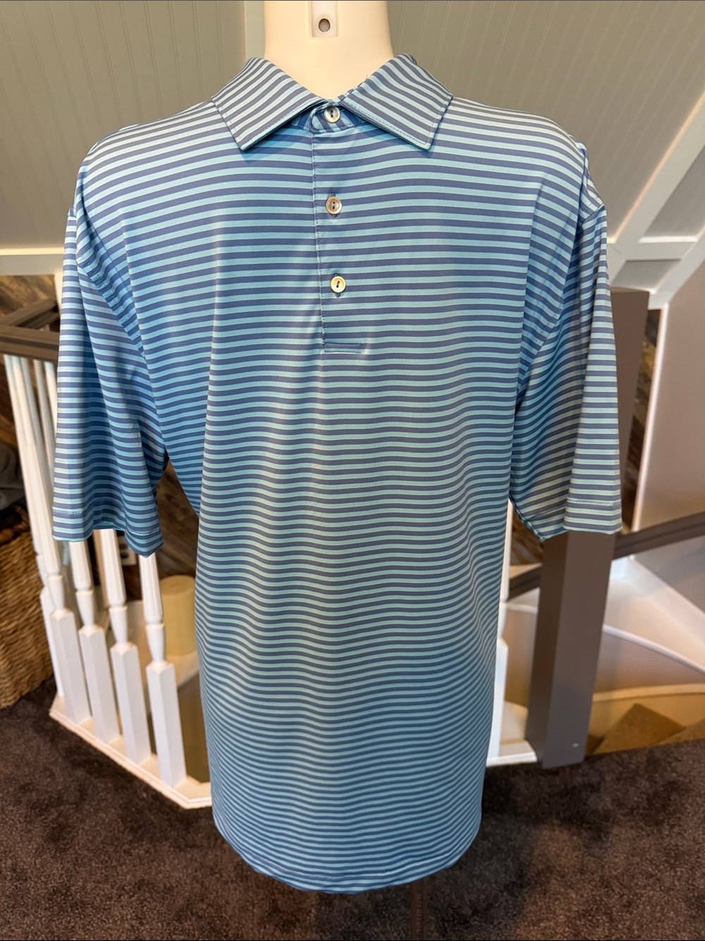 Peter Millar Blue and White Striped Polo